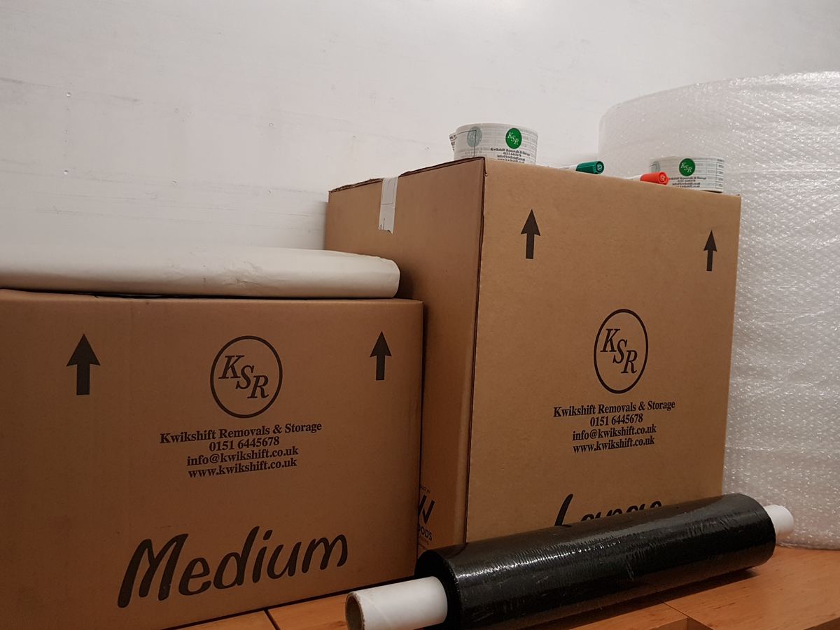 Kwikshift branded boxes and packing materials